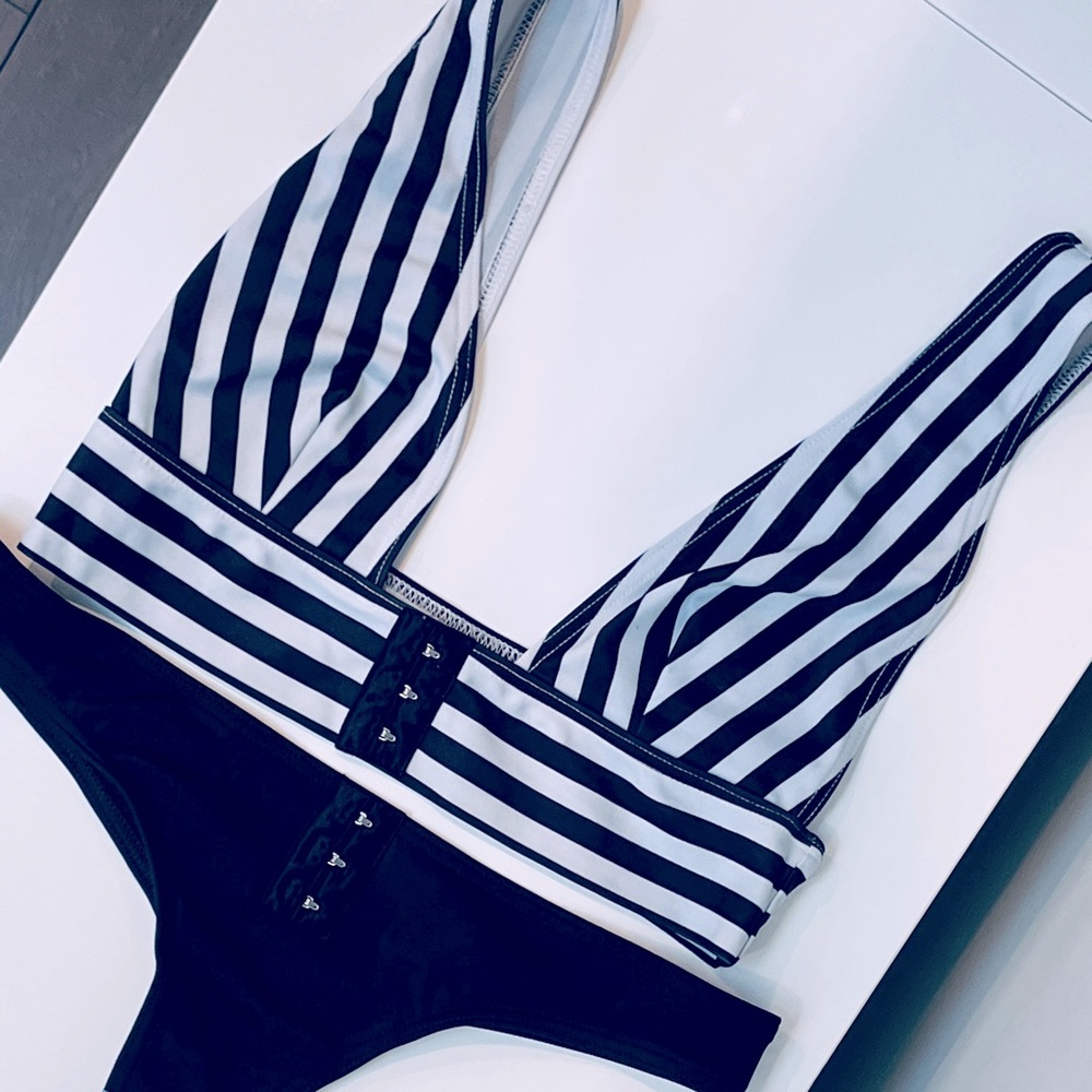 ASOS Swim Striped Clasp Bikini Set